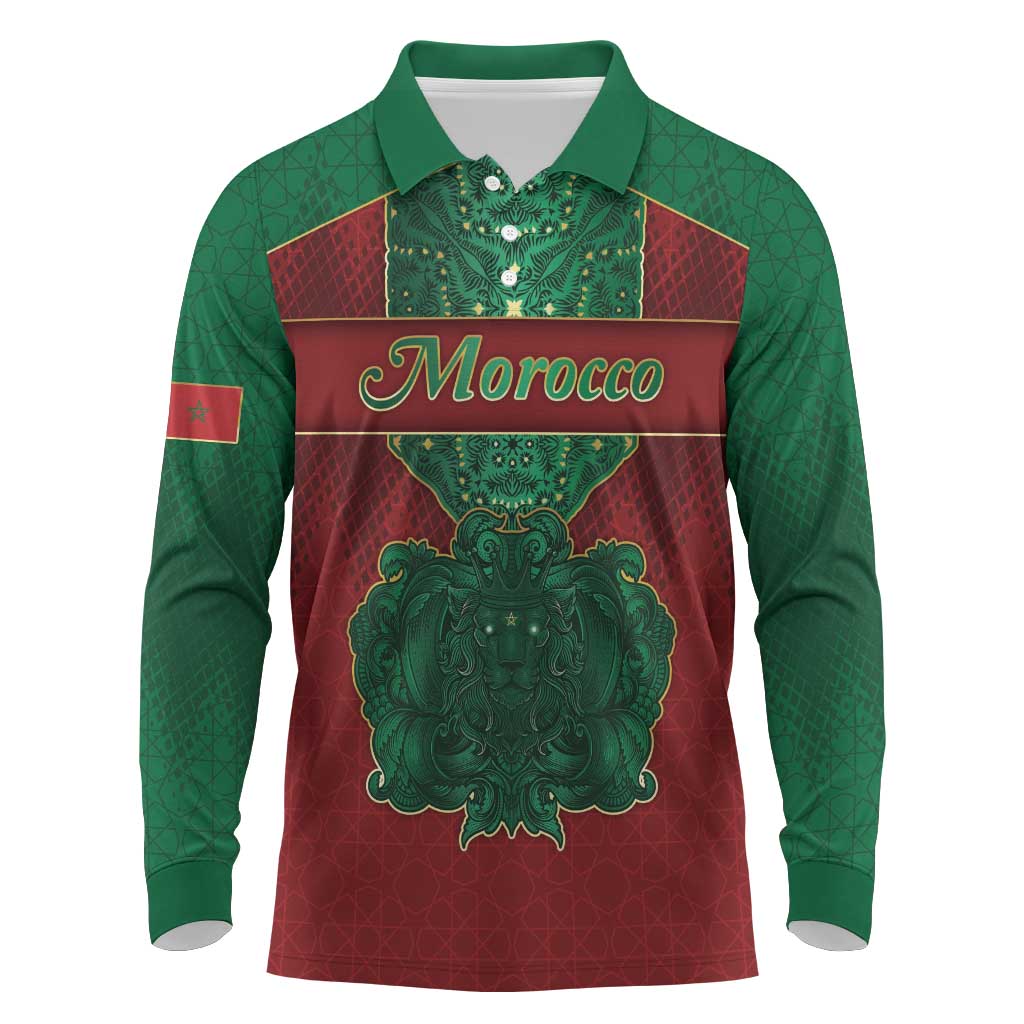 Personalized Morocco Long Sleeve Polo Shirt Royal Lion Islam Patterns - African Pride
