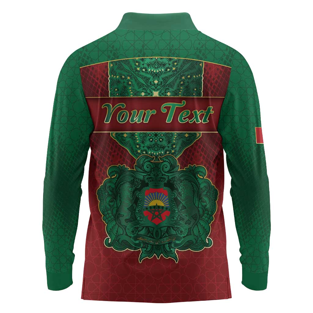 Personalized Morocco Long Sleeve Polo Shirt Royal Lion Islam Patterns - African Pride