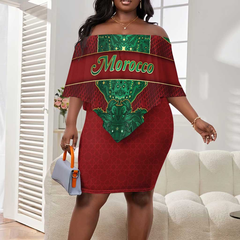 Personalized Morocco Off Shoulder Short Dress Royal Lion Islam Patterns - African Pride