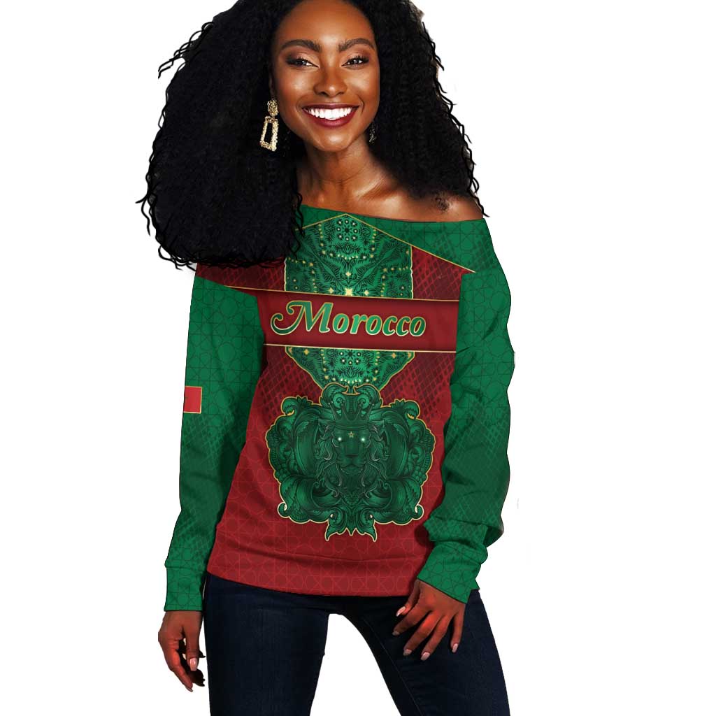 Personalized Morocco Off Shoulder Sweater Royal Lion Islam Patterns - African Pride