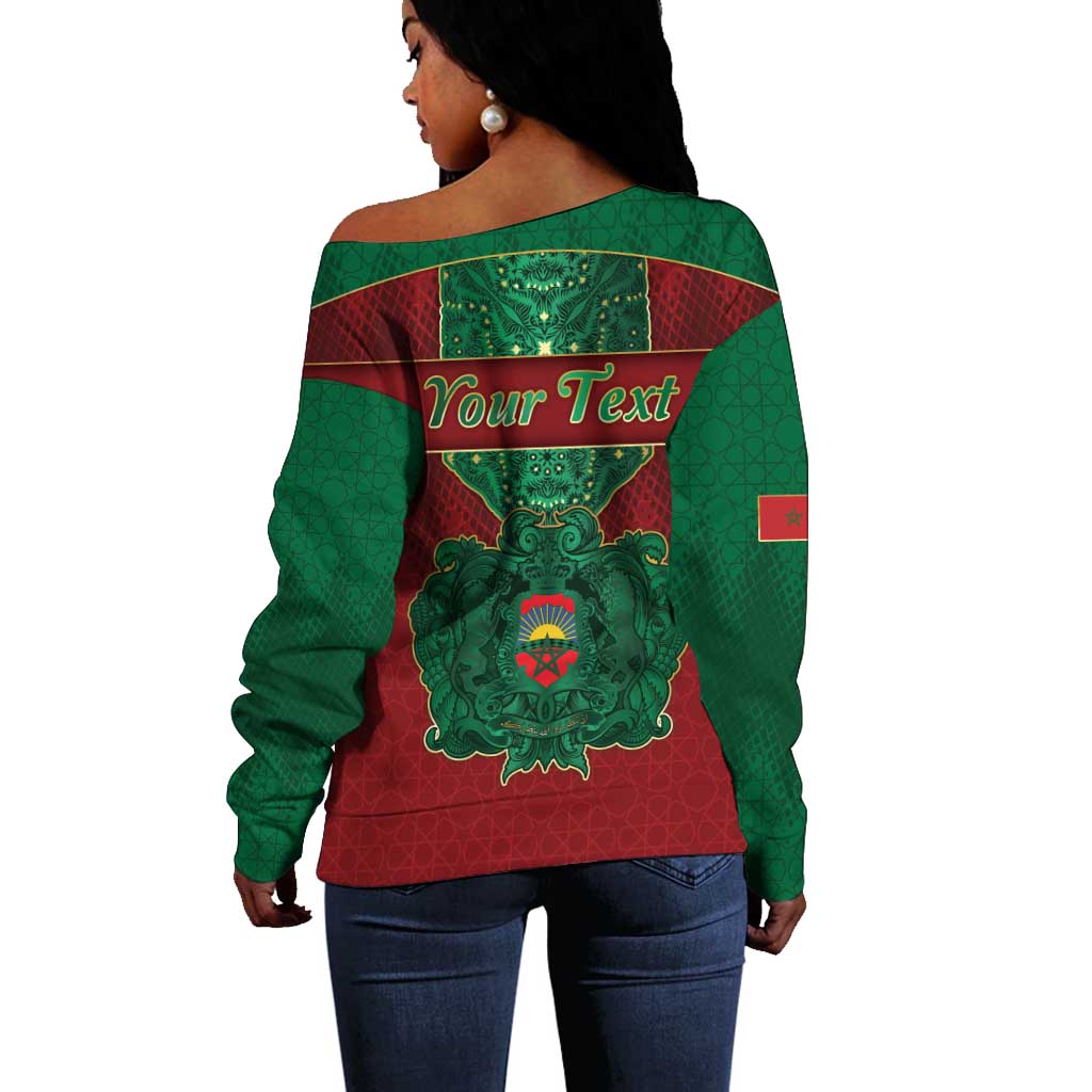 Personalized Morocco Off Shoulder Sweater Royal Lion Islam Patterns - African Pride