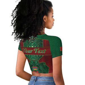 Personalized Morocco Raglan Cropped T shirt Royal Lion Islam Patterns - African Pride