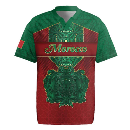 Personalized Morocco Rugby Jersey Royal Lion Islam Patterns - African Pride
