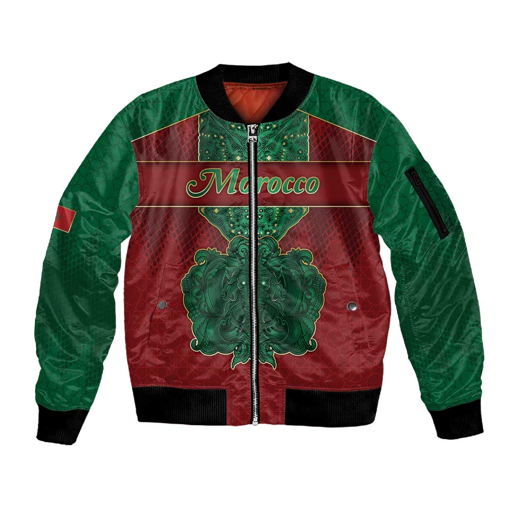 Personalized Morocco Sleeve Zip Bomber Jacket Royal Lion Islam Patterns - African Pride
