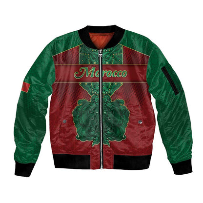 Personalized Morocco Sleeve Zip Bomber Jacket Royal Lion Islam Patterns - African Pride