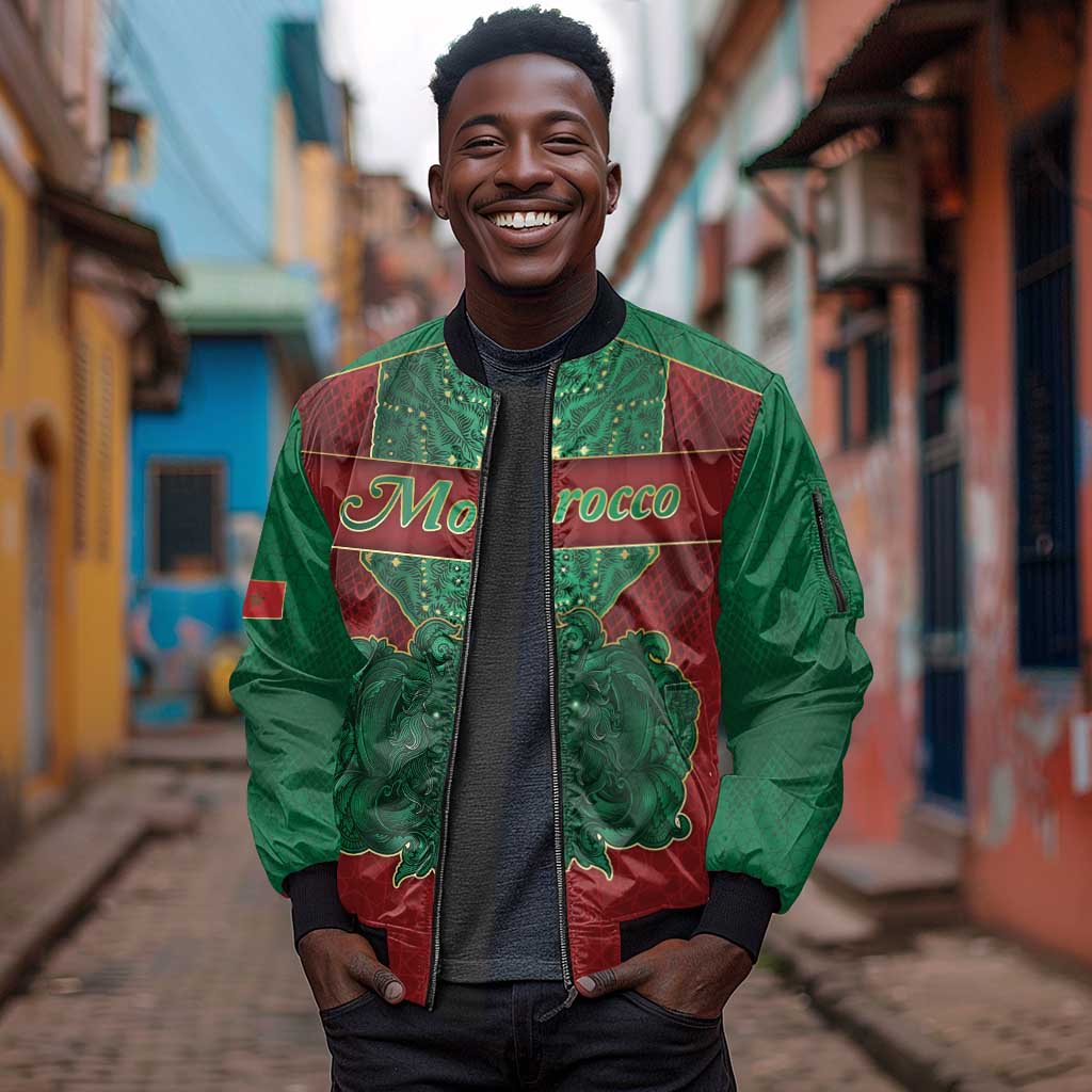 Personalized Morocco Sleeve Zip Bomber Jacket Royal Lion Islam Patterns - African Pride