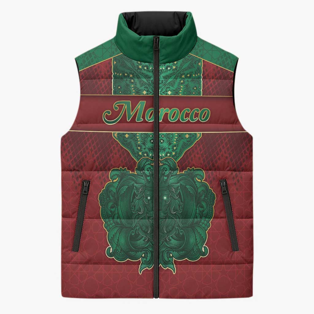 Personalized Morocco Sleeveless Puffer Jacket Royal Lion Islam Patterns - African Pride