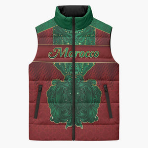 Personalized Morocco Sleeveless Puffer Jacket Royal Lion Islam Patterns - African Pride