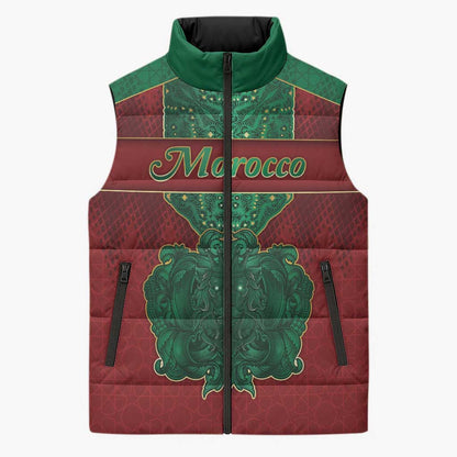 Personalized Morocco Sleeveless Puffer Jacket Royal Lion Islam Patterns - African Pride