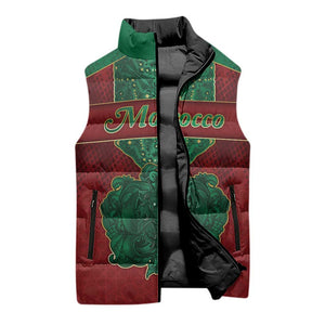 Personalized Morocco Sleeveless Puffer Jacket Royal Lion Islam Patterns - African Pride