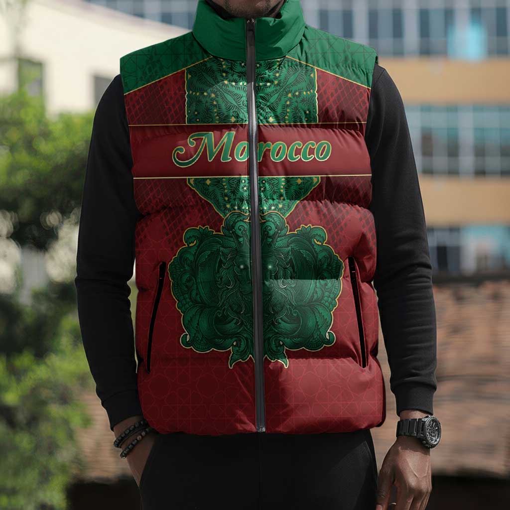Personalized Morocco Sleeveless Puffer Jacket Royal Lion Islam Patterns - African Pride