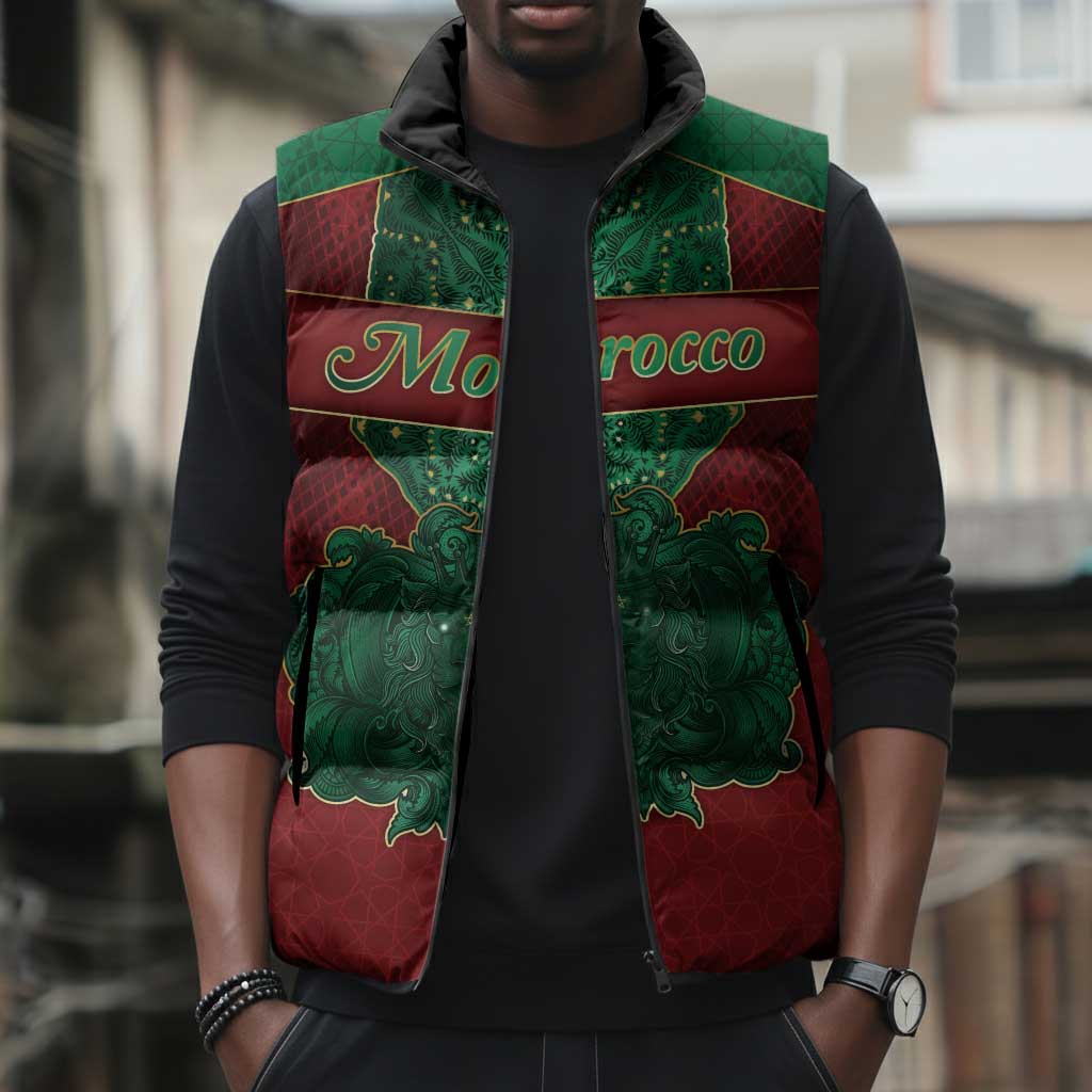 Personalized Morocco Sleeveless Puffer Jacket Royal Lion Islam Patterns - African Pride