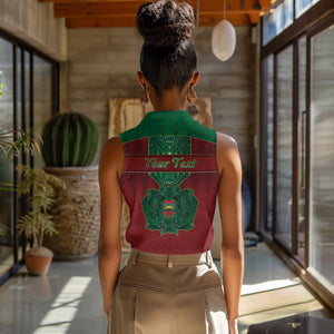 Personalized Morocco Women Sleeveless Polo Shirt Royal Lion Islam Patterns - African Pride