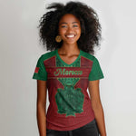 Personalized Morocco Women V-Neck T-Shirt Royal Lion Islam Patterns - African Pride