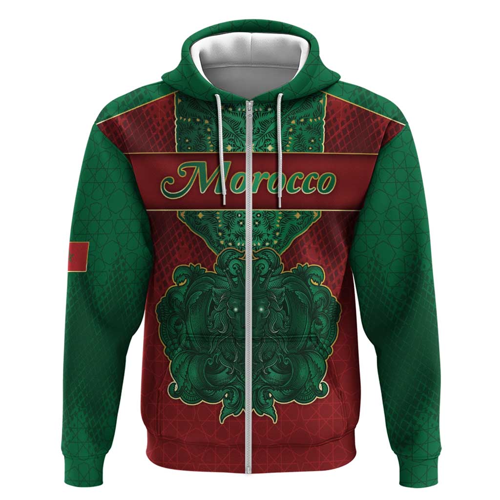 Personalized Morocco Zip Hoodie Royal Lion Islam Patterns - African Pride