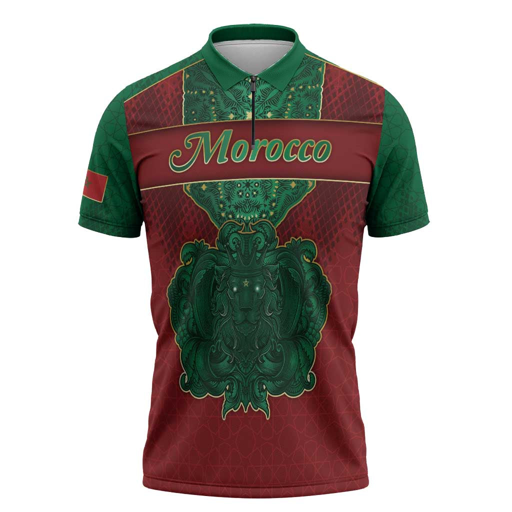 Personalized Morocco Zipper Polo Shirt Royal Lion Islam Patterns - African Pride
