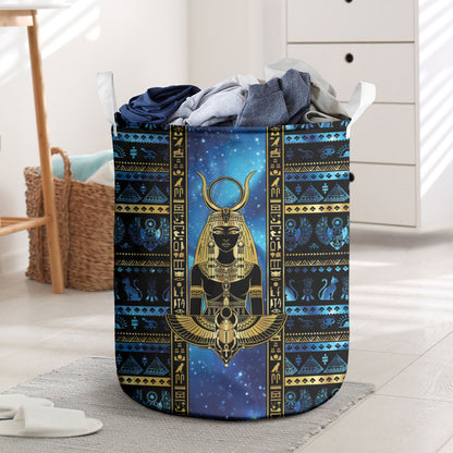 Egyptian Goddess Hathor Laundry Basket Galaxy Ancient Mythology Sun Disk Cow Horn
