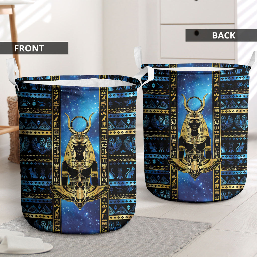 Egyptian Goddess Hathor Laundry Basket Galaxy Ancient Mythology Sun Disk Cow Horn