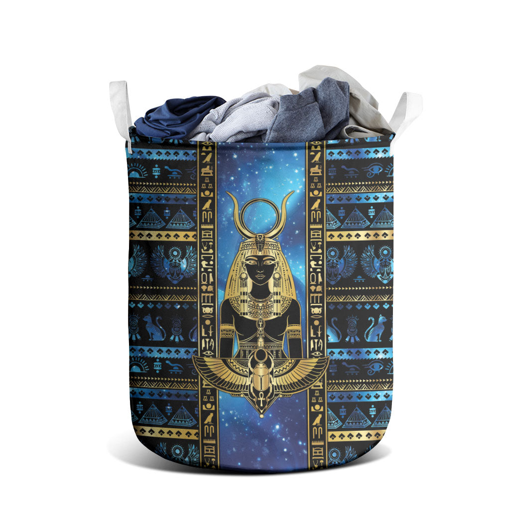 Egyptian Goddess Hathor Laundry Basket Galaxy Ancient Mythology Sun Disk Cow Horn
