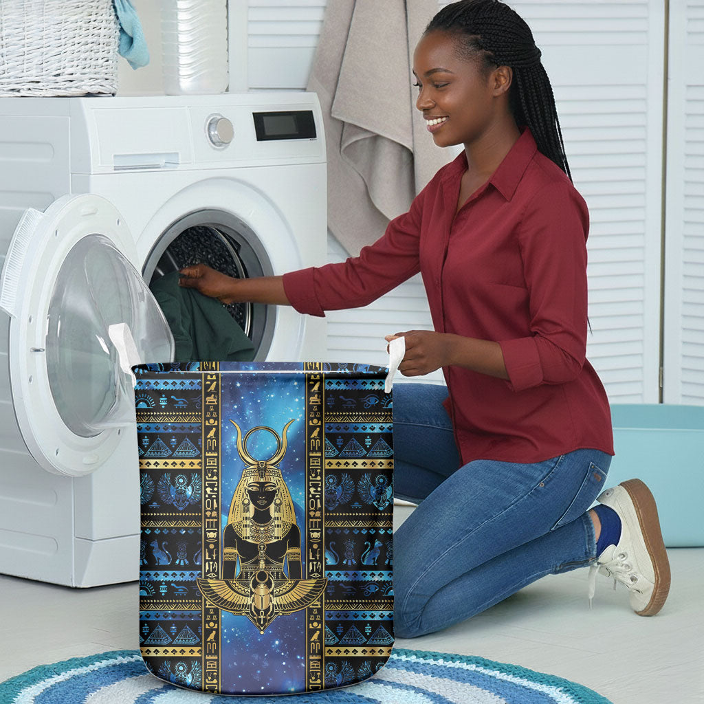 Egyptian Goddess Hathor Laundry Basket Galaxy Ancient Mythology Sun Disk Cow Horn