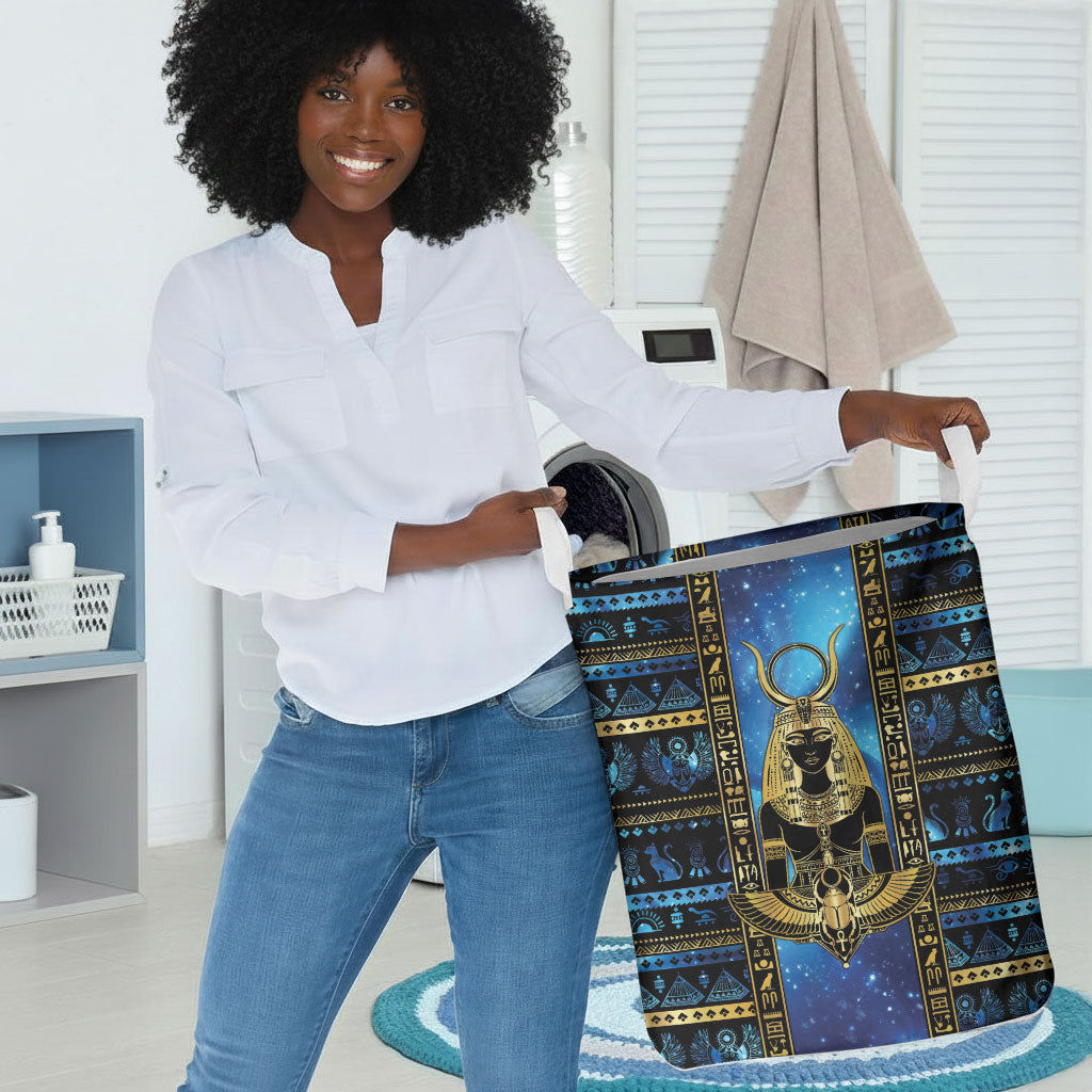 Egyptian Goddess Hathor Laundry Basket Galaxy Ancient Mythology Sun Disk Cow Horn