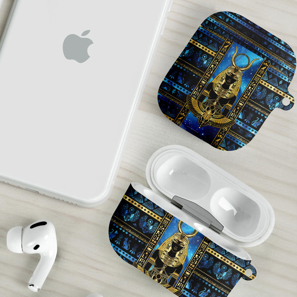 Egyptian Goddess Hathor AirPods Case Galaxy Ancient Mythology Sun Disk Cow Horn