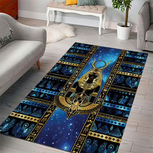 Egyptian Goddess Hathor Area Rug Galaxy Ancient Mythology Sun Disk Cow Horn