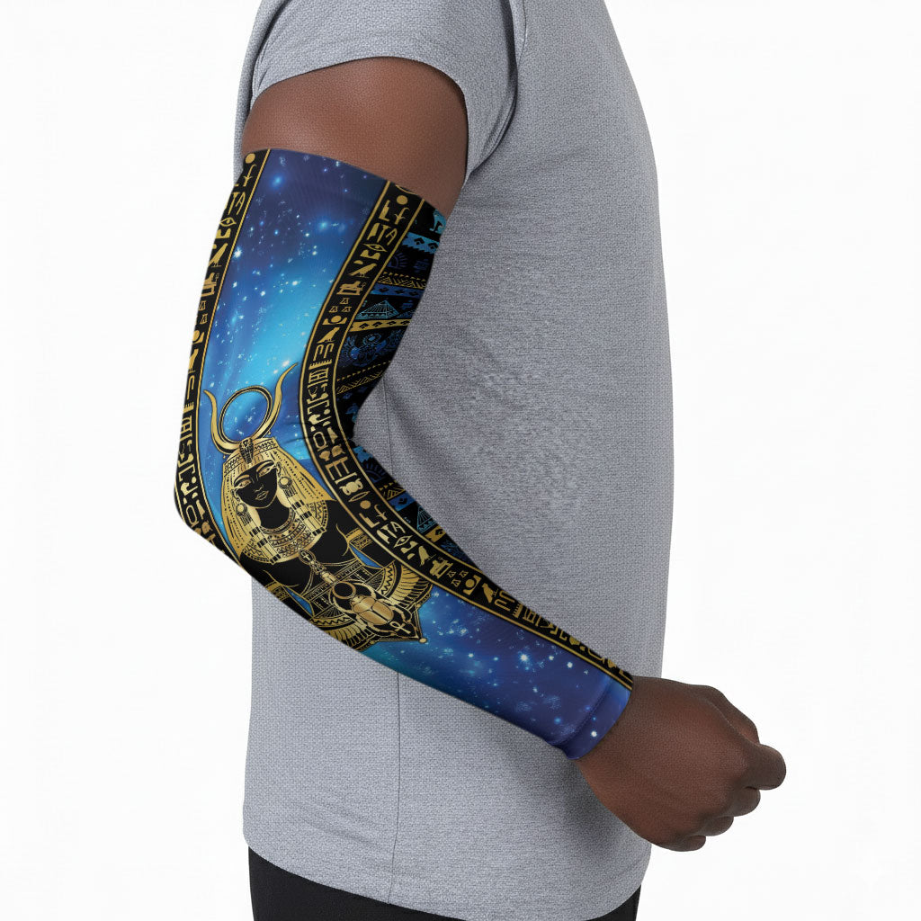 Egyptian Goddess Hathor Arm Sleeves Galaxy Ancient Mythology Sun Disk Cow Horn