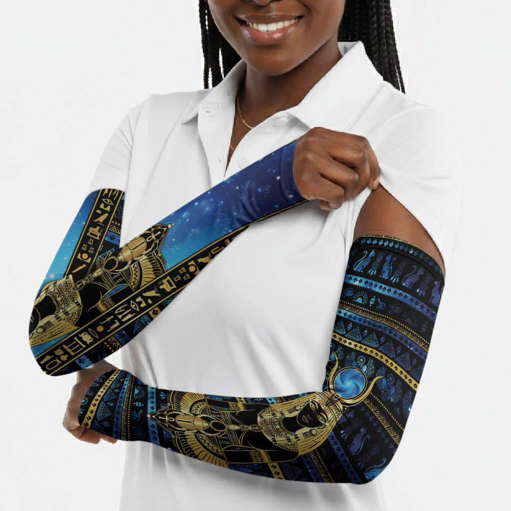 Egyptian Goddess Hathor Arm Sleeves Galaxy Ancient Mythology Sun Disk Cow Horn