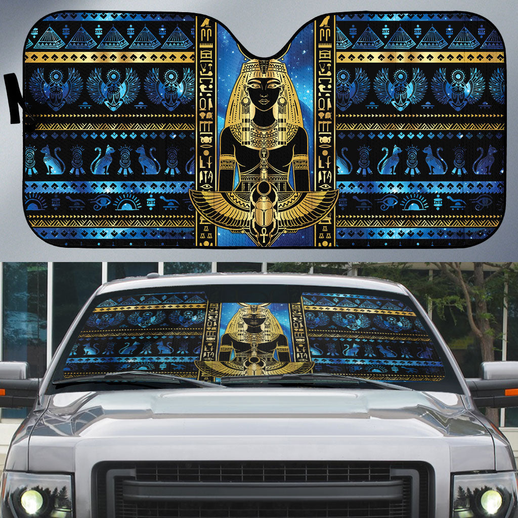Egyptian Goddess Hathor Auto Sun Shade Galaxy Ancient Mythology Sun Disk Cow Horn