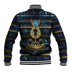 Egyptian Goddess Hathor Baseball Jacket Galaxy Ancient Mythology Sun Disk Cow Horn