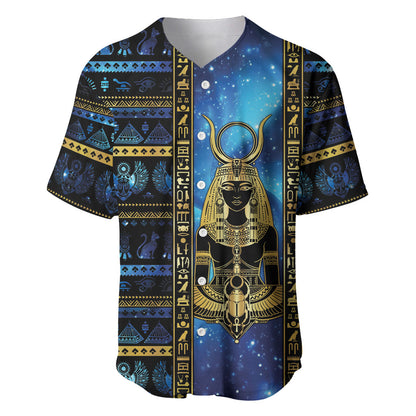 Egyptian Goddess Hathor Baseball Jersey Galaxy Ancient Mythology Sun Disk Cow Horn