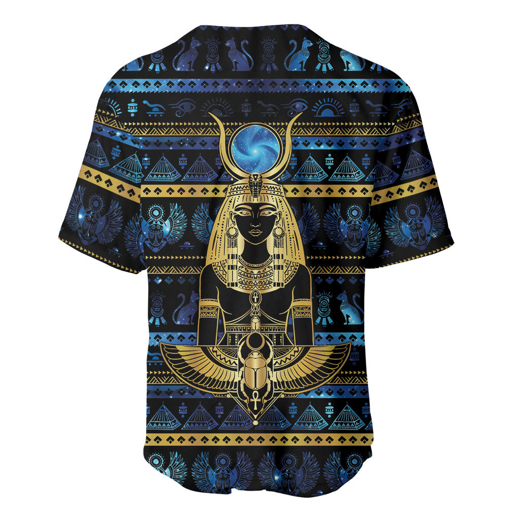 Egyptian Goddess Hathor Baseball Jersey Galaxy Ancient Mythology Sun Disk Cow Horn