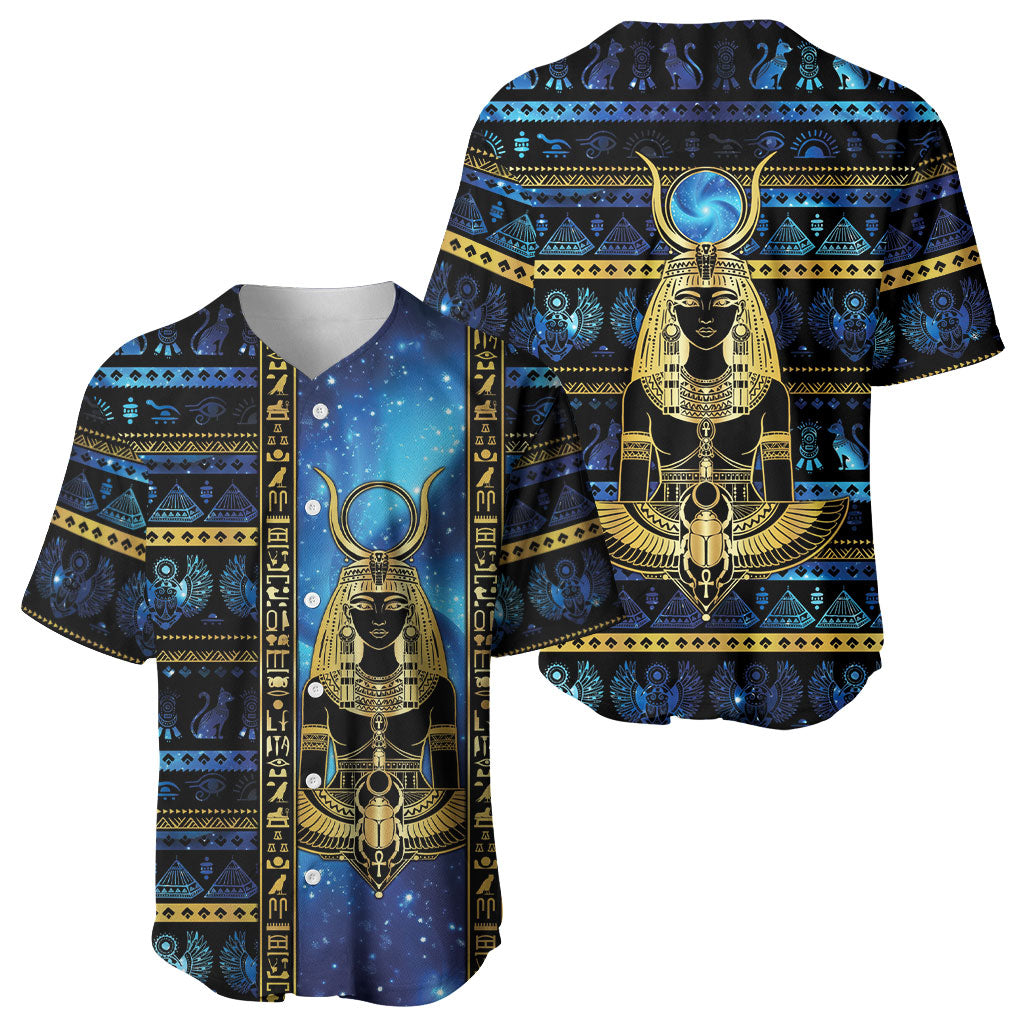 Egyptian Goddess Hathor Baseball Jersey Galaxy Ancient Mythology Sun Disk Cow Horn