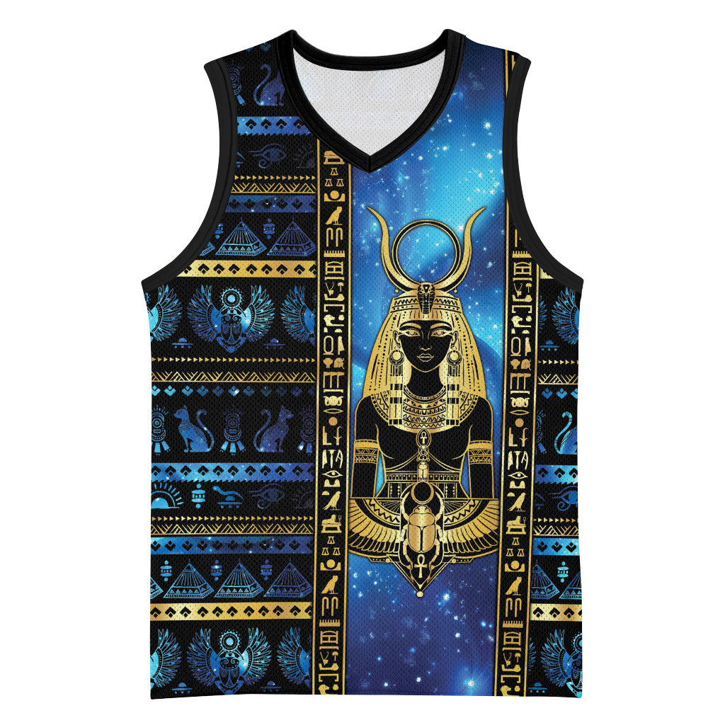 Egyptian Goddess Hathor Basketball Jersey Galaxy Ancient Mythology Sun Disk Cow Horn