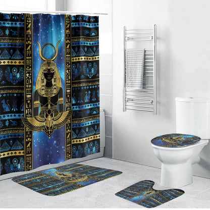 Egyptian Goddess Hathor Bathroom Set Galaxy Ancient Mythology Sun Disk Cow Horn