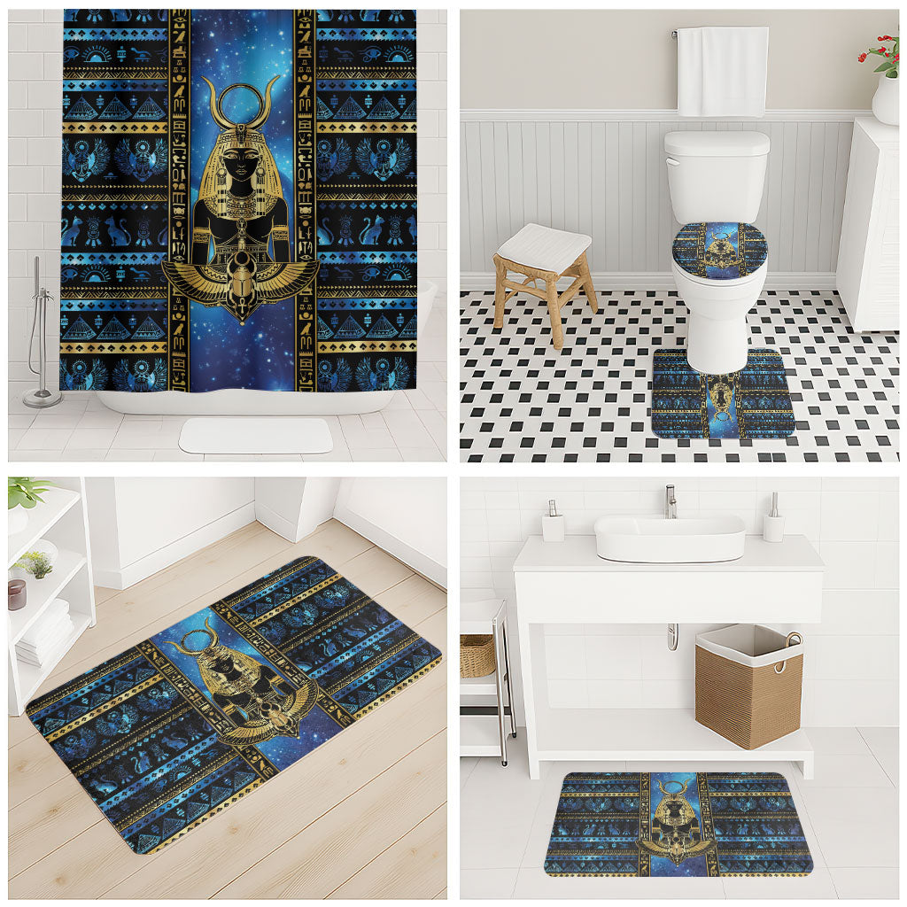 Egyptian Goddess Hathor Bathroom Set Galaxy Ancient Mythology Sun Disk Cow Horn