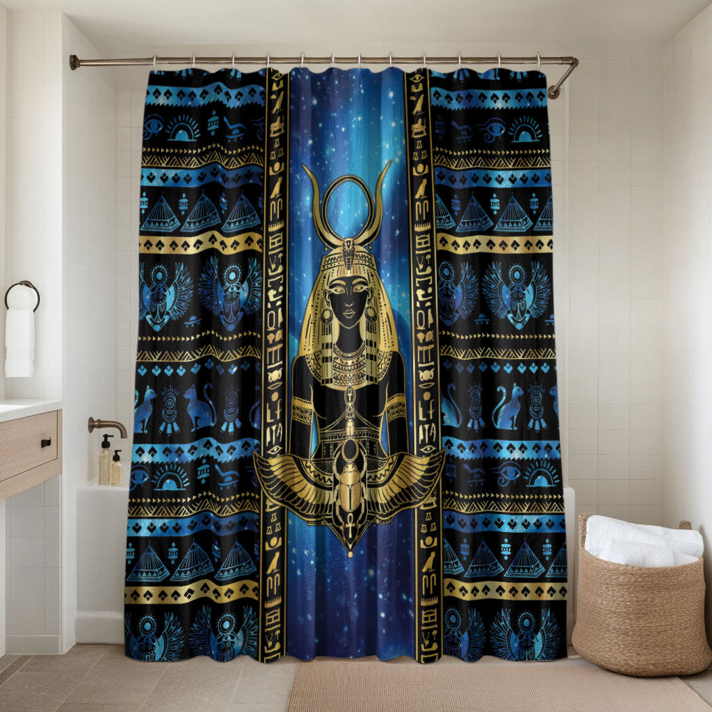 Egyptian Goddess Hathor Bathroom Set Galaxy Ancient Mythology Sun Disk Cow Horn