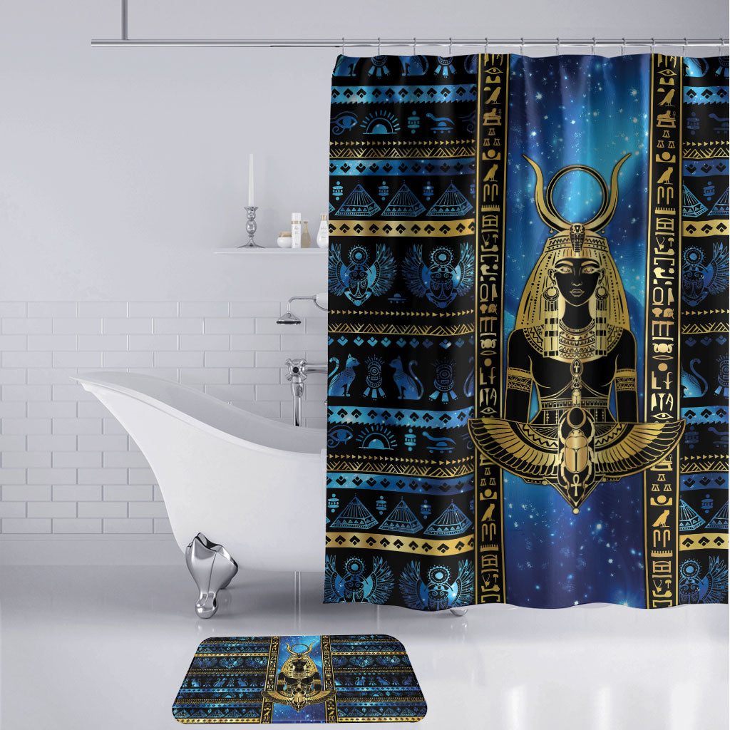 Egyptian Goddess Hathor Bathroom Set Galaxy Ancient Mythology Sun Disk Cow Horn
