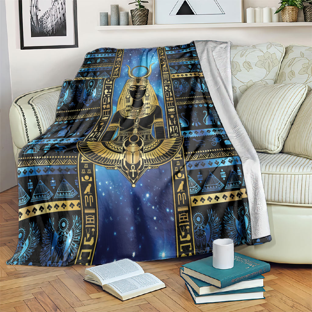 Egyptian Goddess Hathor Blanket Galaxy Ancient Mythology Sun Disk Cow Horn