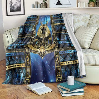 Egyptian Goddess Hathor Blanket Galaxy Ancient Mythology Sun Disk Cow Horn