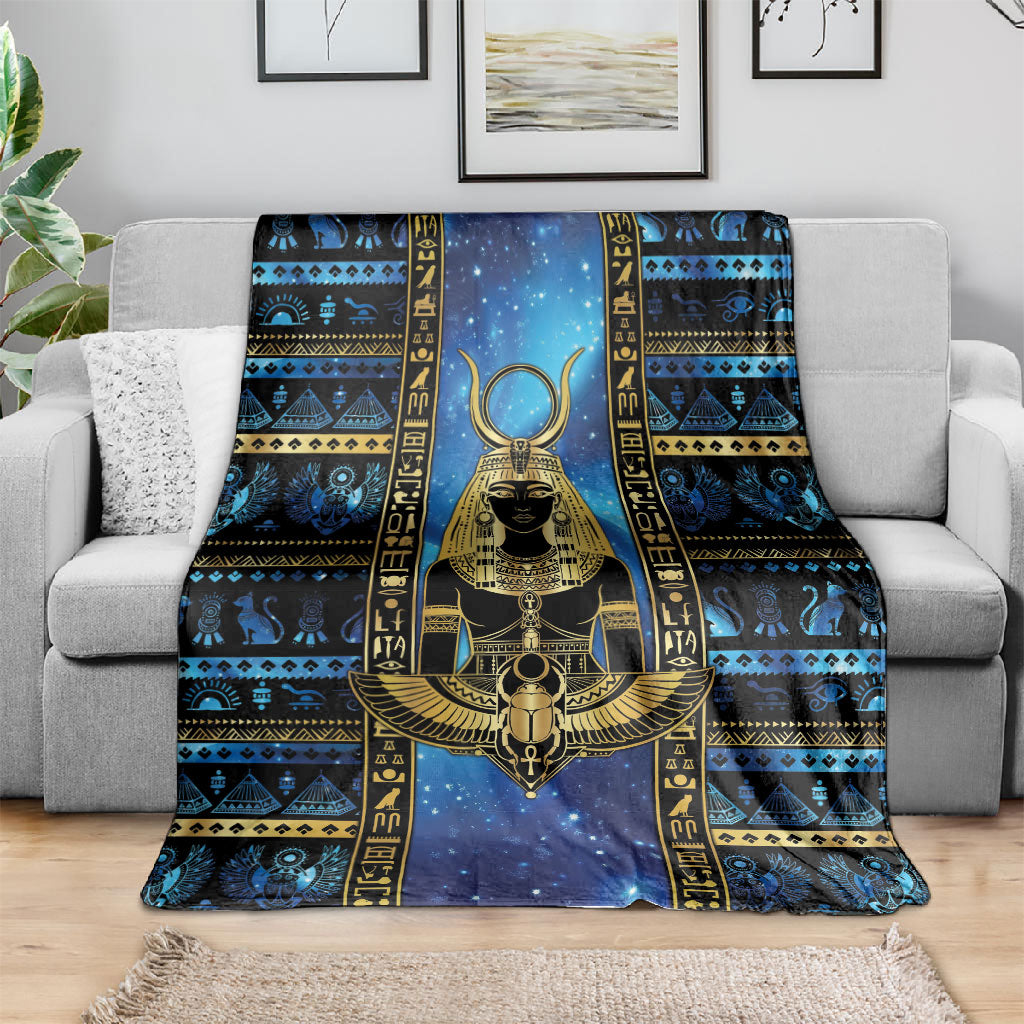 Egyptian Goddess Hathor Blanket Galaxy Ancient Mythology Sun Disk Cow Horn