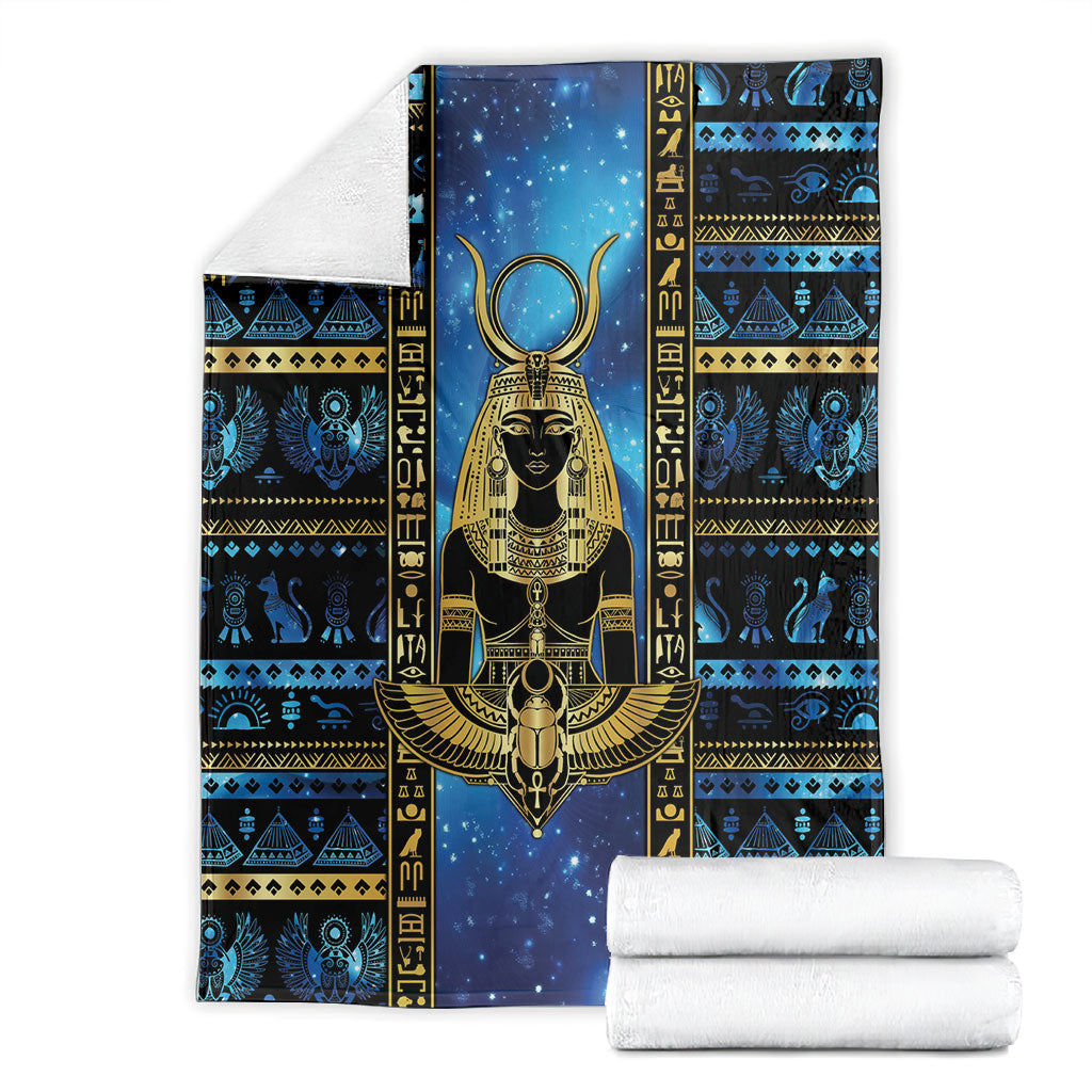 Egyptian Goddess Hathor Blanket Galaxy Ancient Mythology Sun Disk Cow Horn