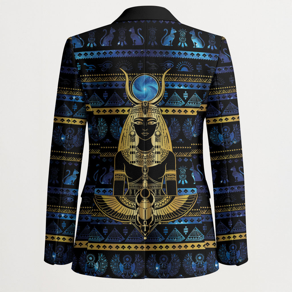 Egyptian Goddess Hathor Blazer Galaxy Ancient Mythology Sun Disk Cow Horn