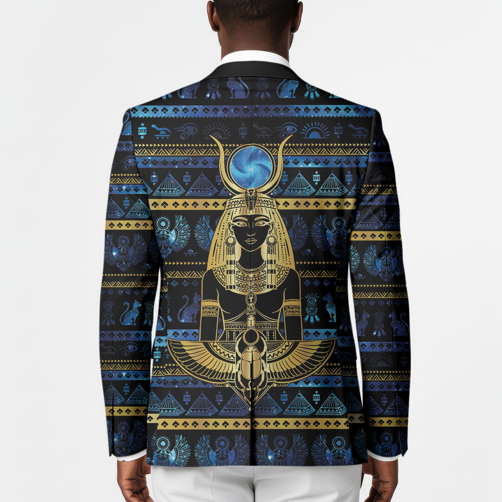Egyptian Goddess Hathor Blazer Galaxy Ancient Mythology Sun Disk Cow Horn
