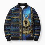 Egyptian Goddess Hathor Bomber Puffer Jacket Galaxy Ancient Mythology Sun Disk Cow Horn