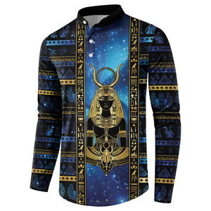 Egyptian Goddess Hathor Button Sweatshirt Galaxy Ancient Mythology Sun Disk Cow Horn