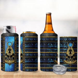 Egyptian Goddess Hathor 4 in 1 Can Cooler Tumbler Galaxy Ancient Mythology Sun Disk Cow Horn