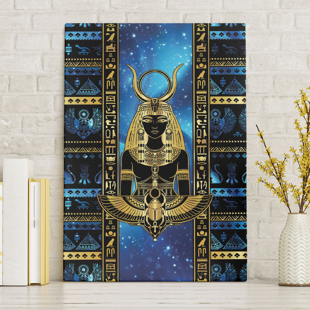Egyptian Goddess Hathor Canvas Wall Art Galaxy Ancient Mythology Sun Disk Cow Horn