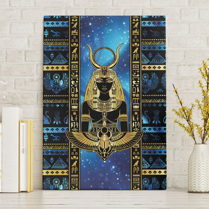 Egyptian Goddess Hathor Canvas Wall Art Galaxy Ancient Mythology Sun Disk Cow Horn